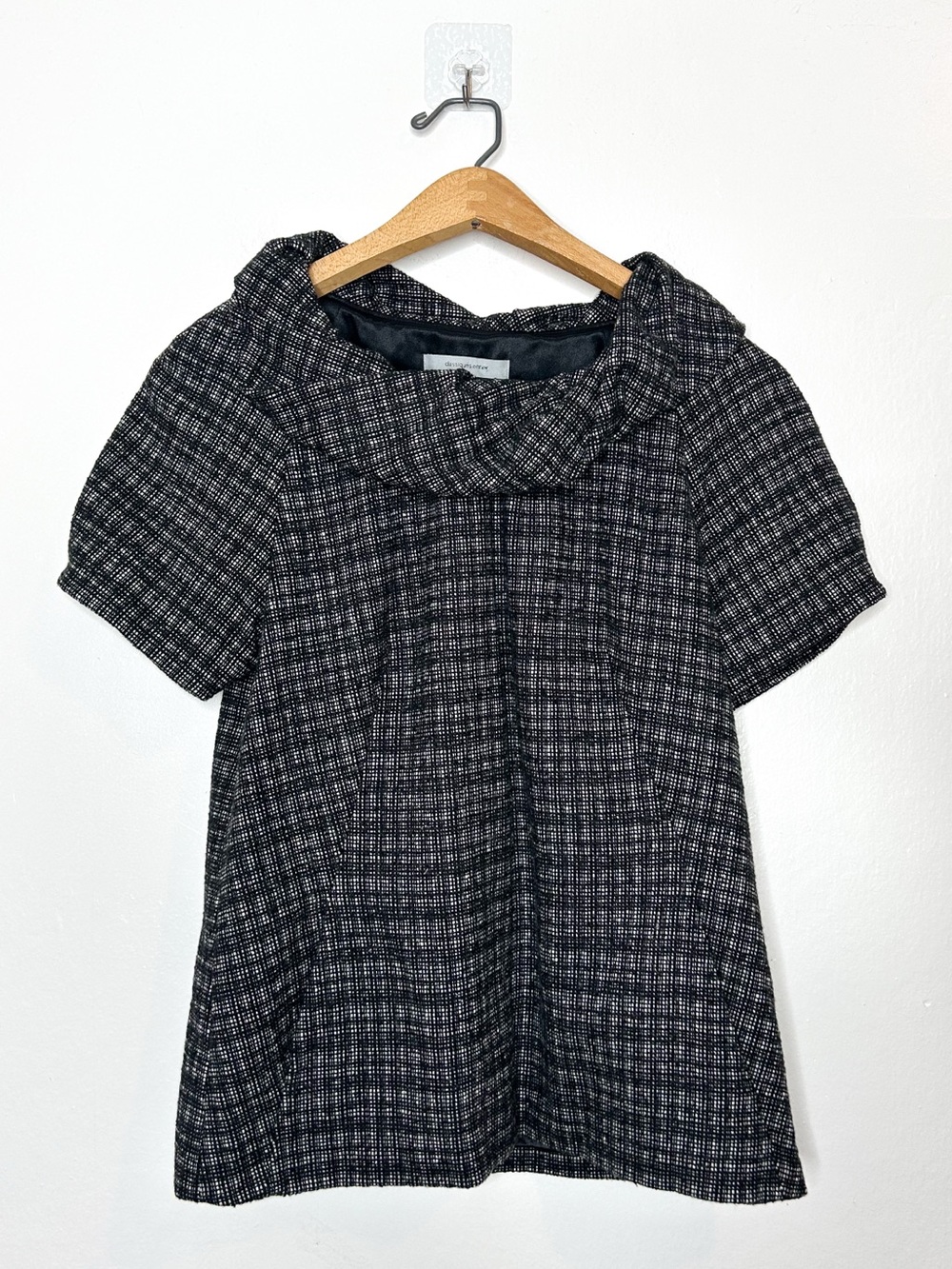 Classiques Entier Womens Dark Coquette Twee Tweed Short Sleeve Top Grey XS